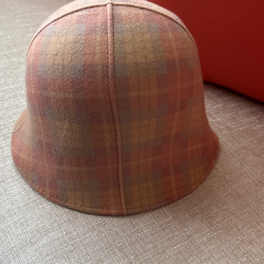 Italy 100%Wool Charter Club Plaid Bucket Hat - Pink and Orange